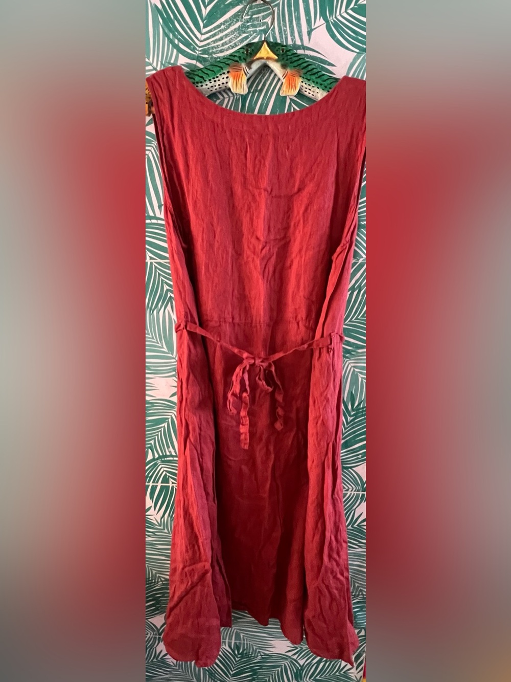 Cp Shades Aria textured Linen Midi Dress with Waist Tie Sz L Burnt Orange
